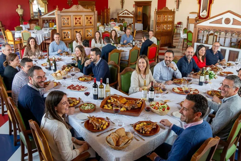Comida social alrededor de una mesa castellana
