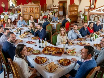 Comida social alrededor de una mesa castellana